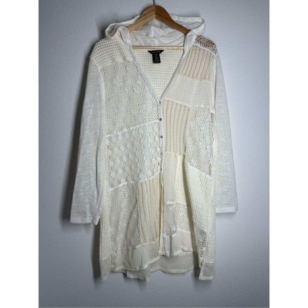 Multiples  Boho Crochet  Patchwork Duster Cardigan Cream Size XL